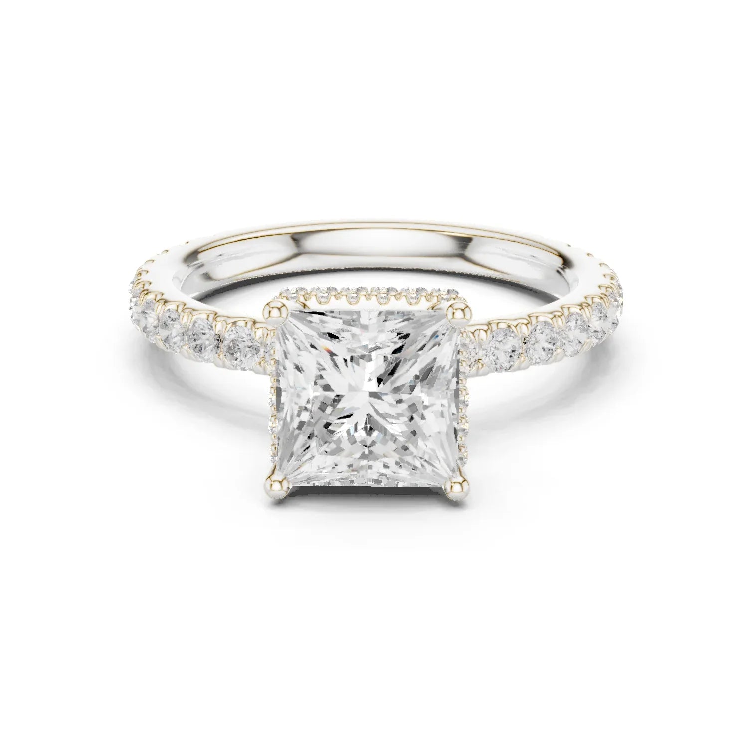 Princess Cut Diamond Double Halo Pave Engagement Ring