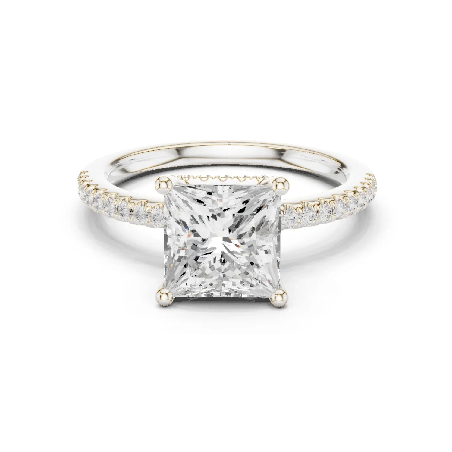 Hidden Halo Princess Cut Diamond Engagement Ring With Pave Band