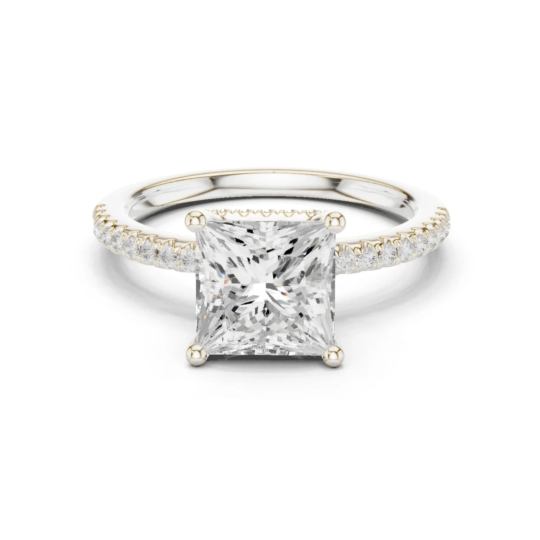 Hidden Halo Princess Cut Diamond Engagement Ring With Pave Band