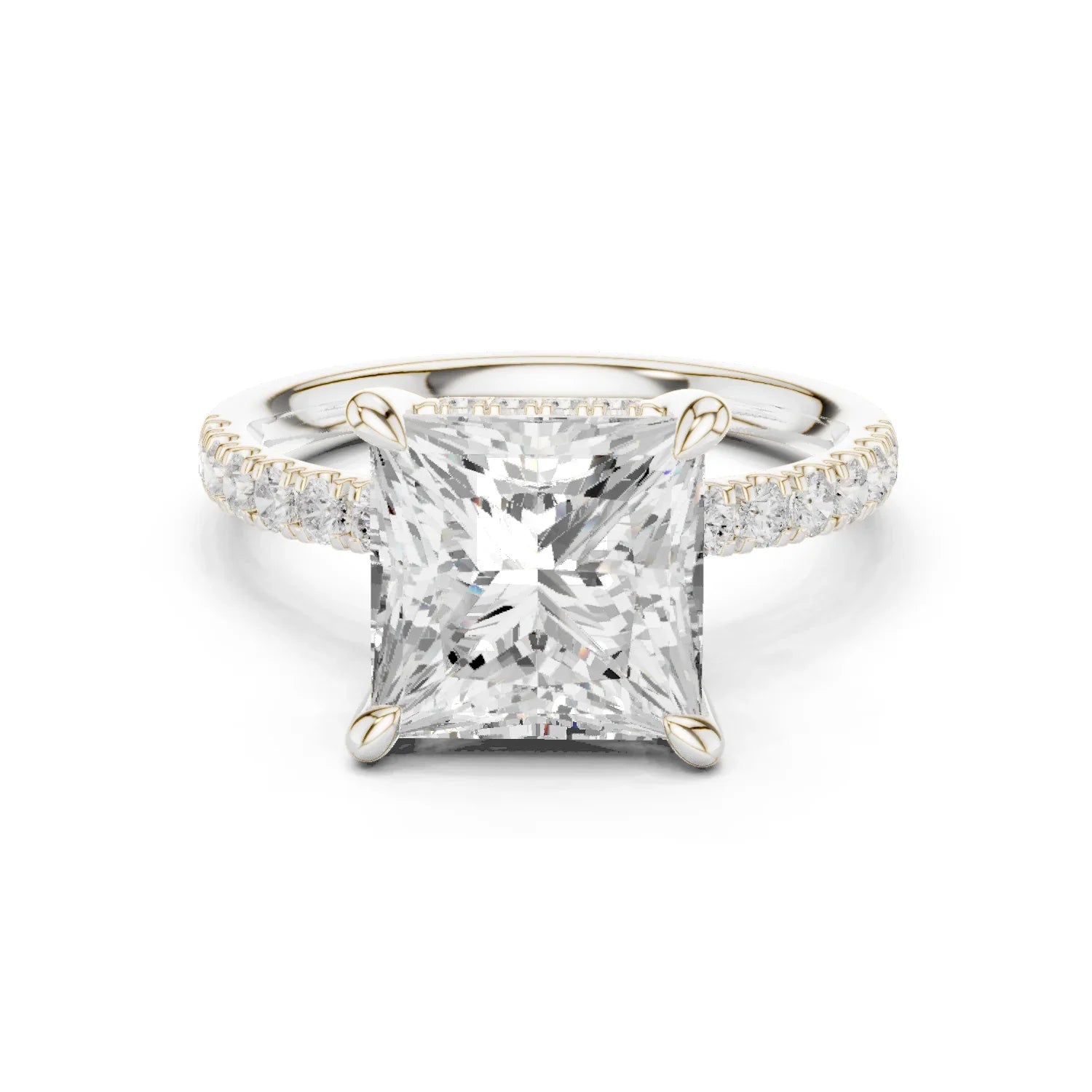 Princess Diamond Hidden Halo Engagement Ring with Pave Band