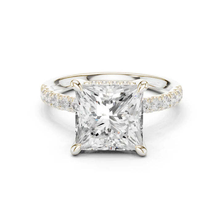 Princess Diamond Hidden Halo Engagement Ring with Pave Band