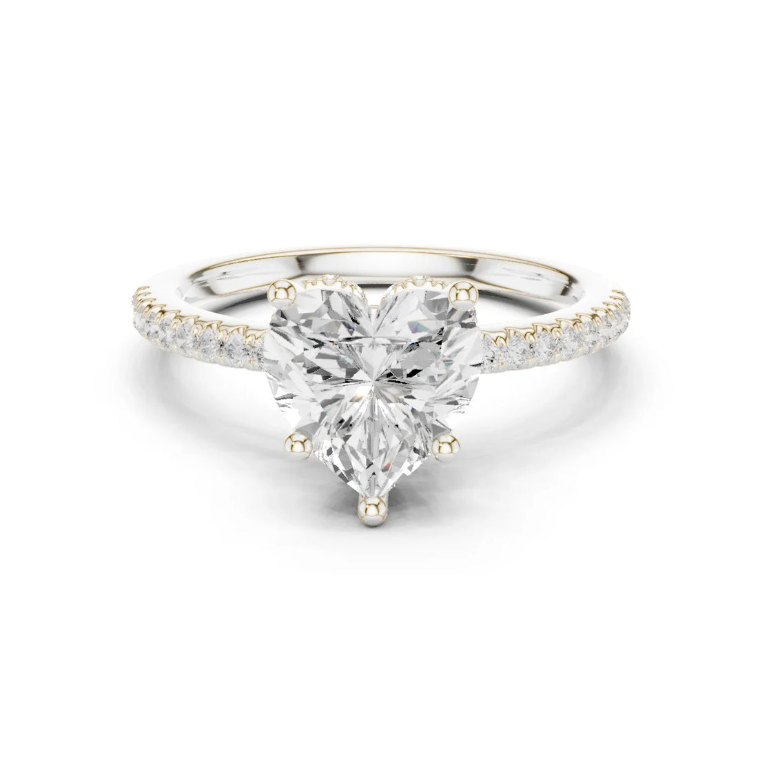 Hidden Halo Heart Cut Diamond Engagement Ring With Pave Band