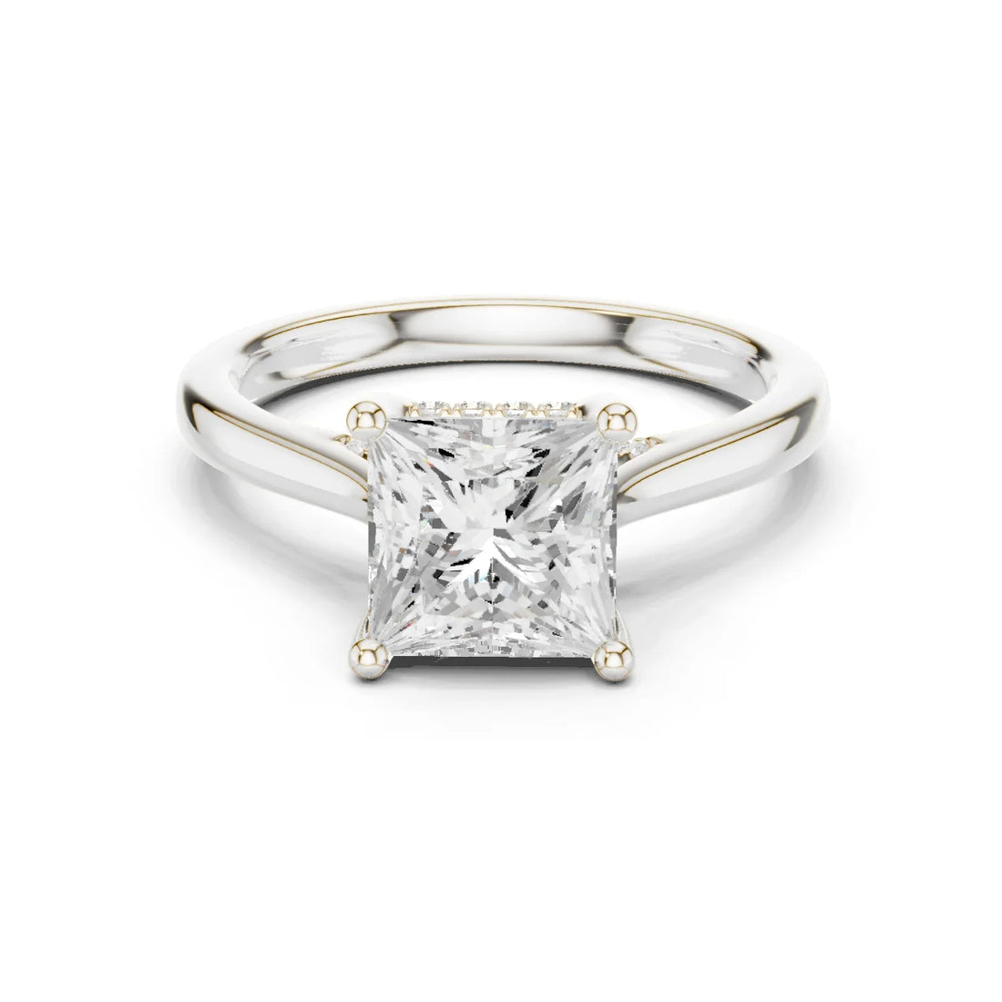 Princess Cut Diamond Hidden Halo Engagement Ring With Cathedral Pave