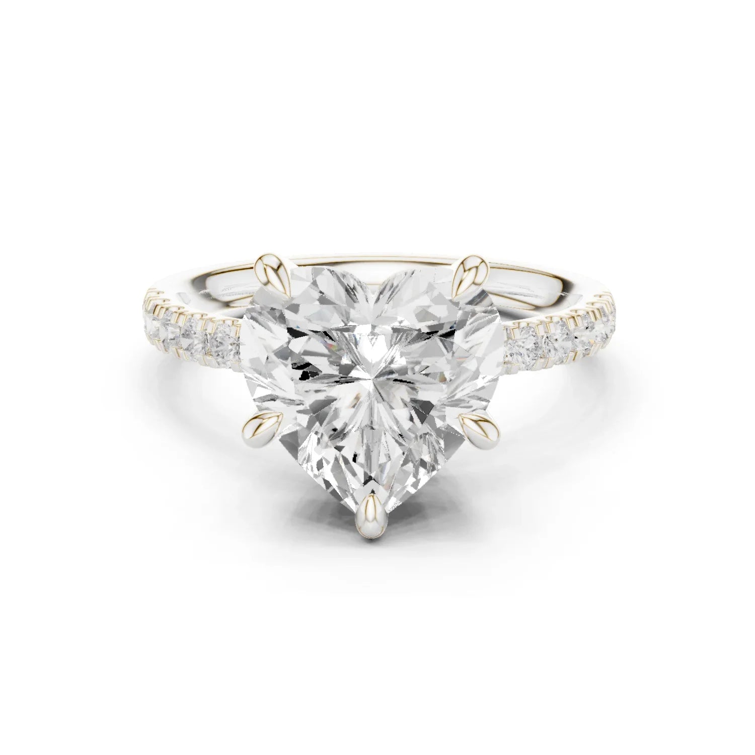 Heart Diamond Hidden Halo Engagement Ring with Pave Band