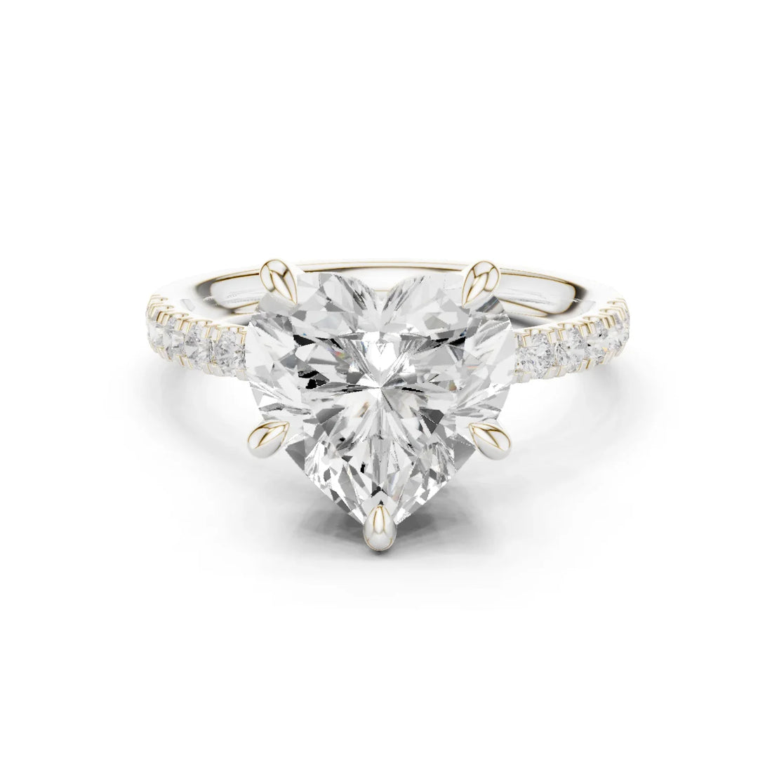 Heart Diamond Hidden Halo Engagement Ring with Pave Band
