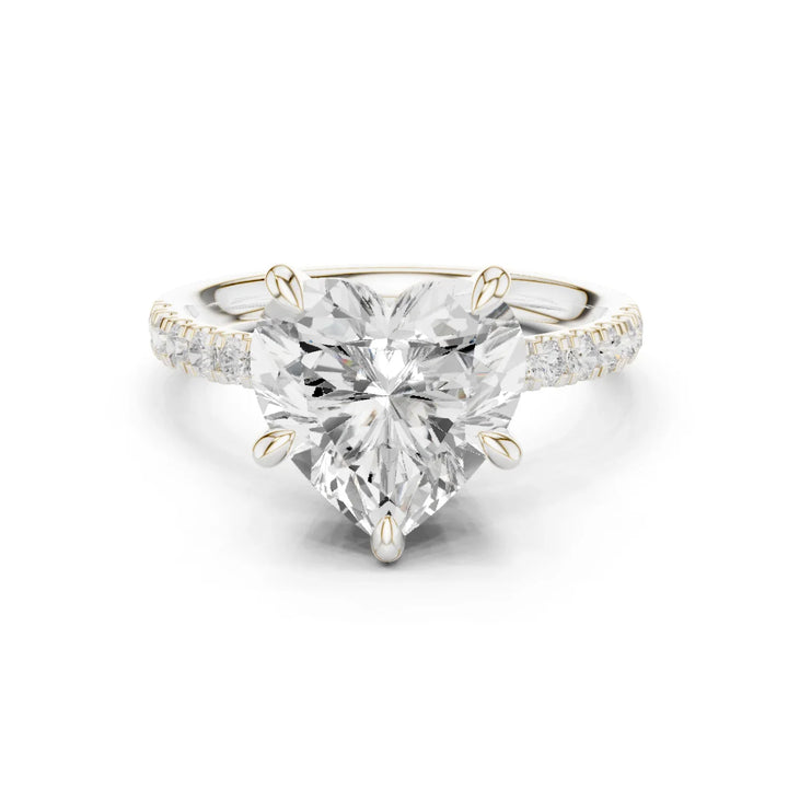 Heart Diamond Hidden Halo Engagement Ring with Pave Band