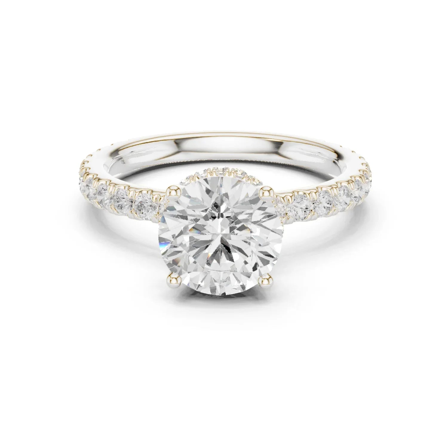 Round Cut Diamond Double Halo Pave Engagement Ring