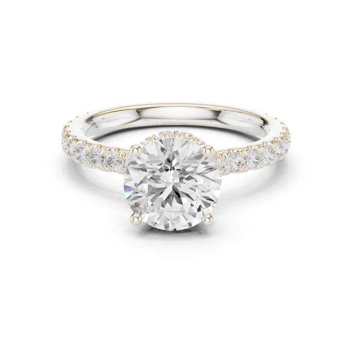 Round Cut Diamond Double Halo Pave Engagement Ring