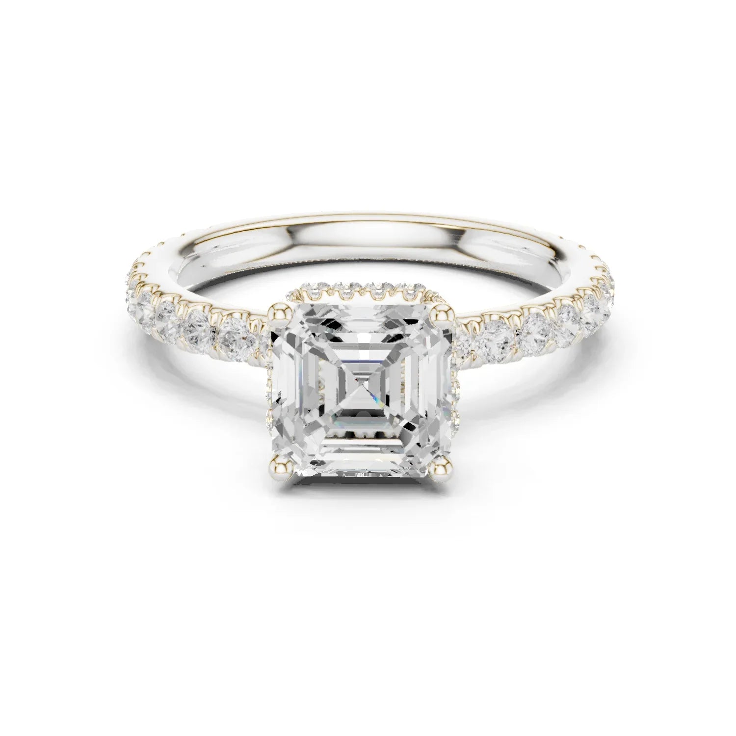 Asscher Cut Diamond Double Halo Pave Engagement Ring
