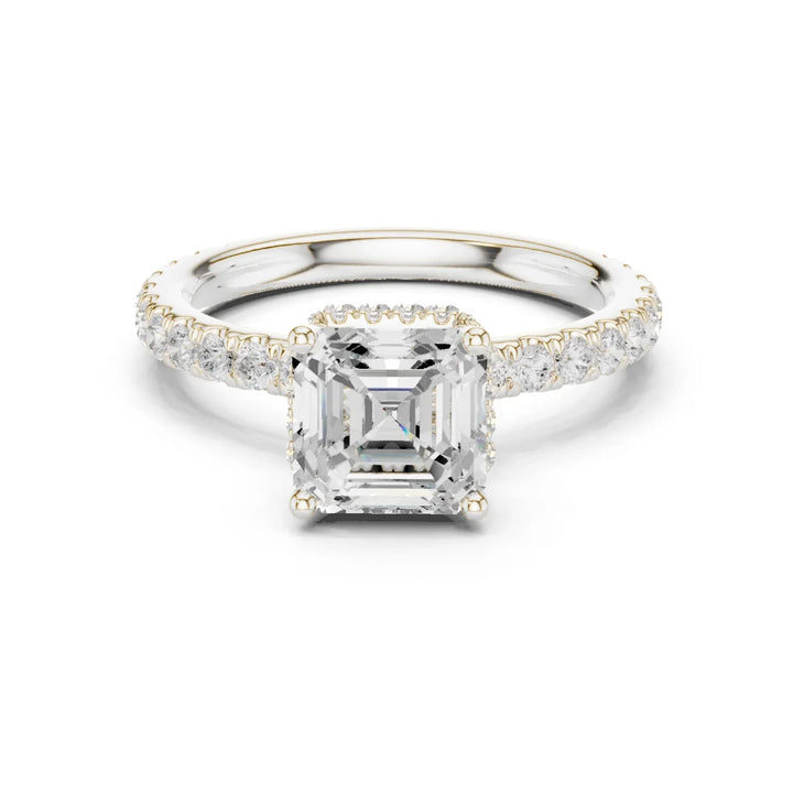 Asscher Cut Diamond Double Halo Pave Engagement Ring