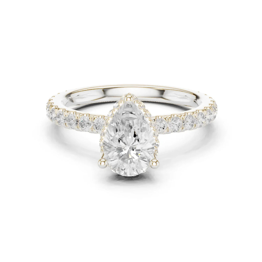 Pear Cut Diamond Double Halo Pave Engagement Ring