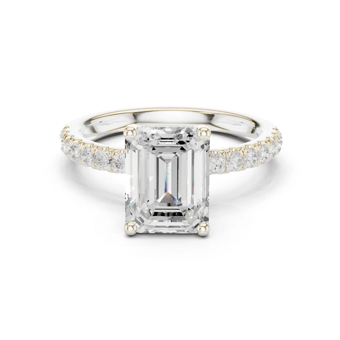 Emerald Diamond Engagement Ring With Pave Band