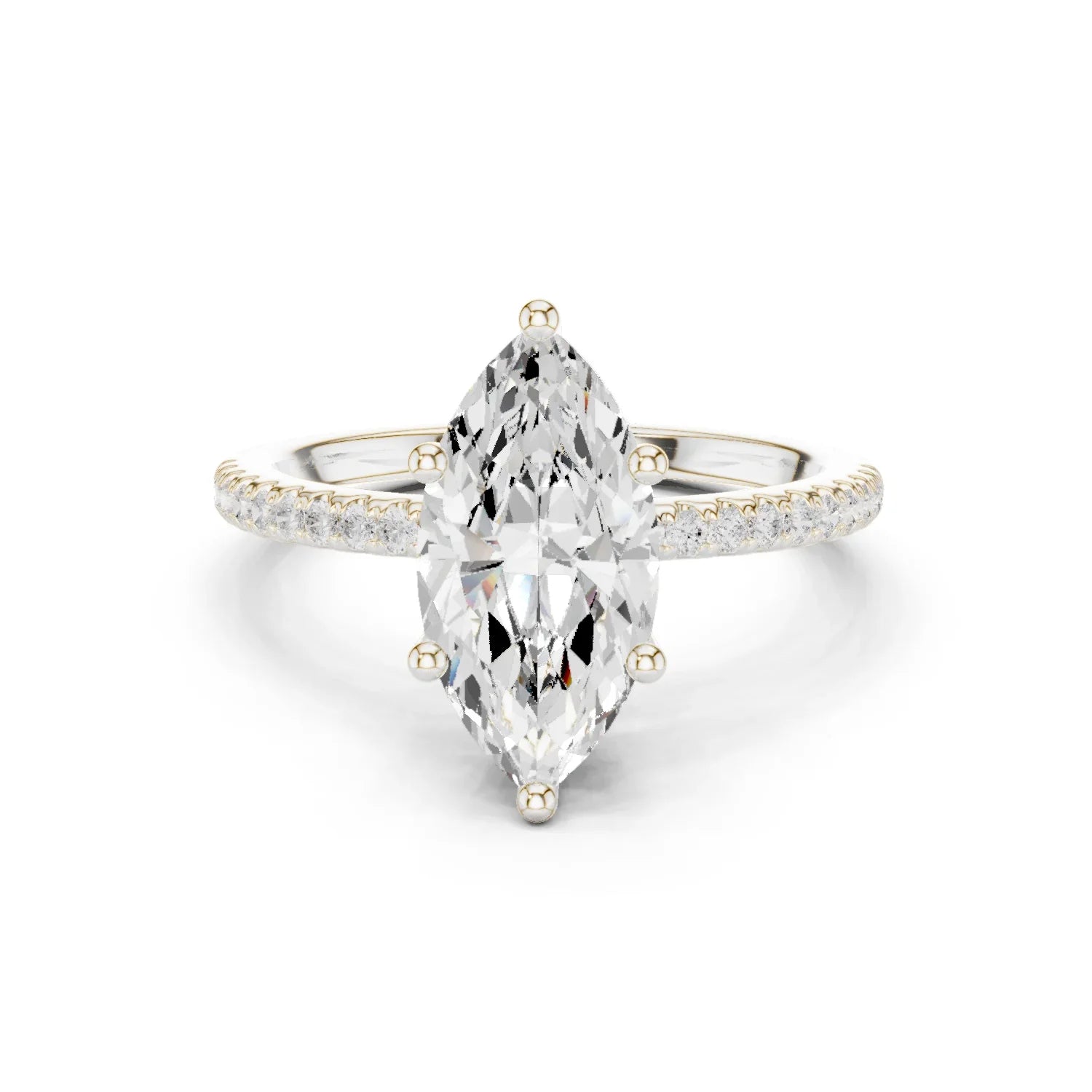 Hidden Halo Marquise Cut Diamond Engagement Ring With Pave Band