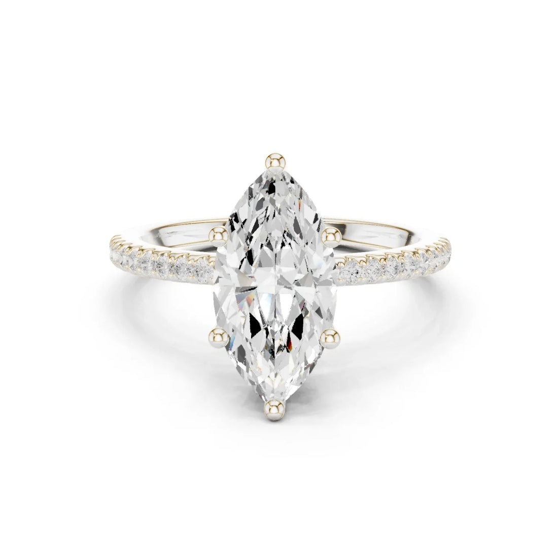 Hidden Halo Marquise Cut Diamond Engagement Ring With Pave Band