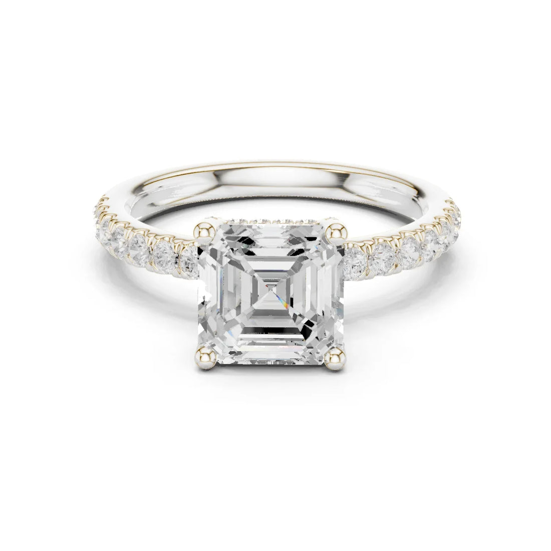 Asscher Diamond Engagement Ring With Pave Band