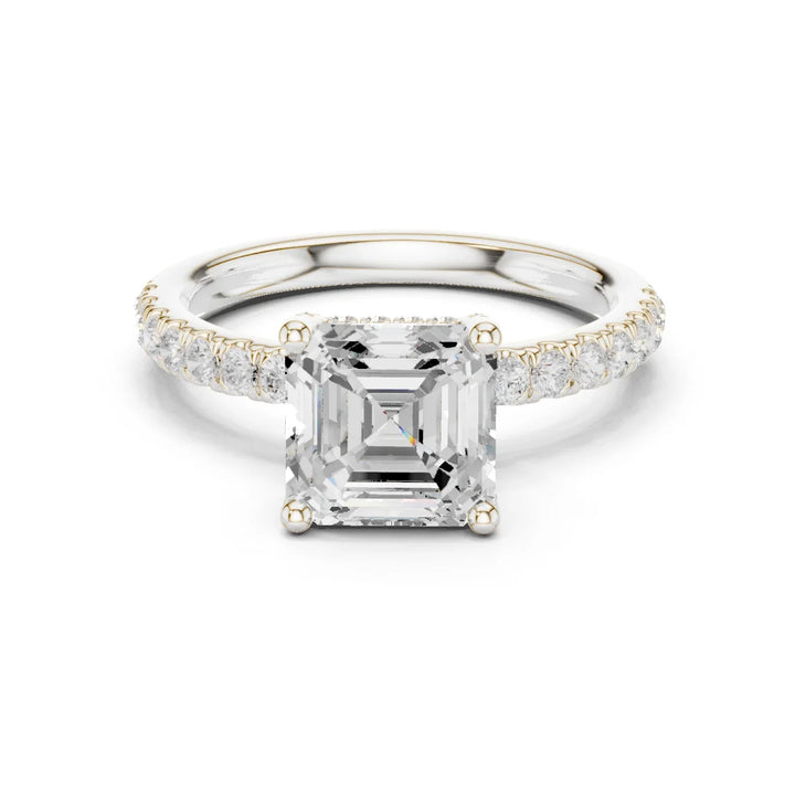 Asscher Diamond Engagement Ring With Pave Band
