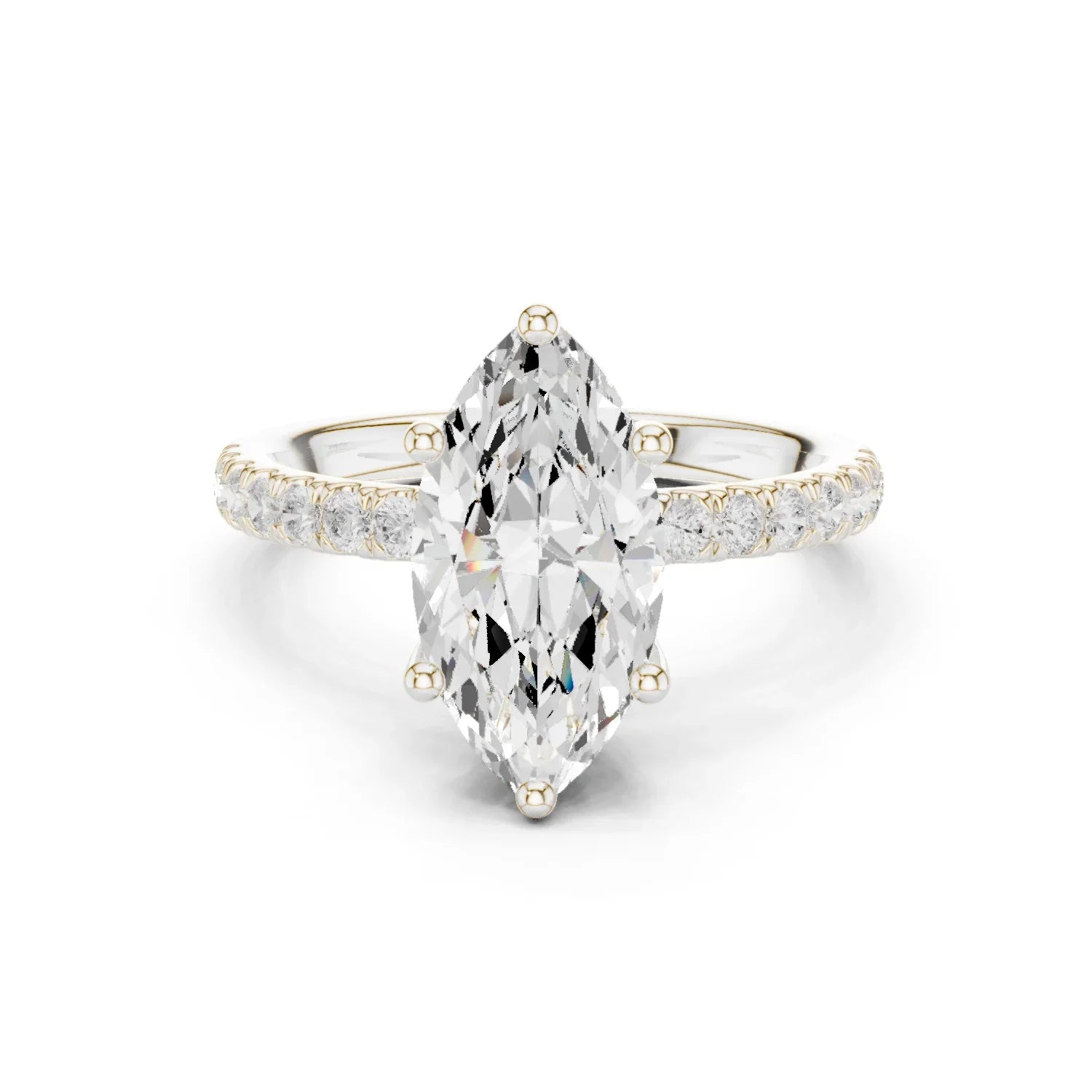 Marquise Diamond Engagement Ring With Pave Band