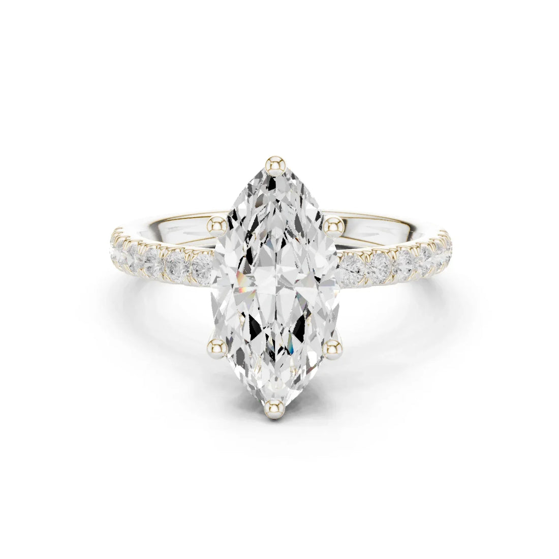 Marquise Diamond Engagement Ring With Pave Band