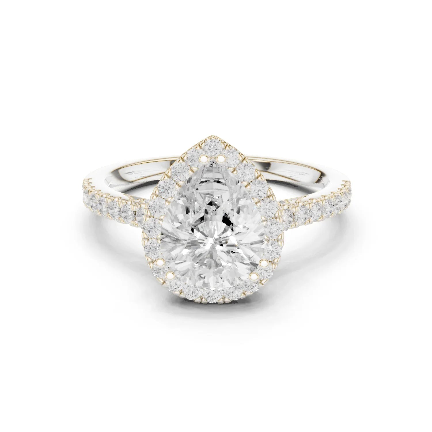 Pear Cut Diamond Halo Engagement Ring with Pave Band