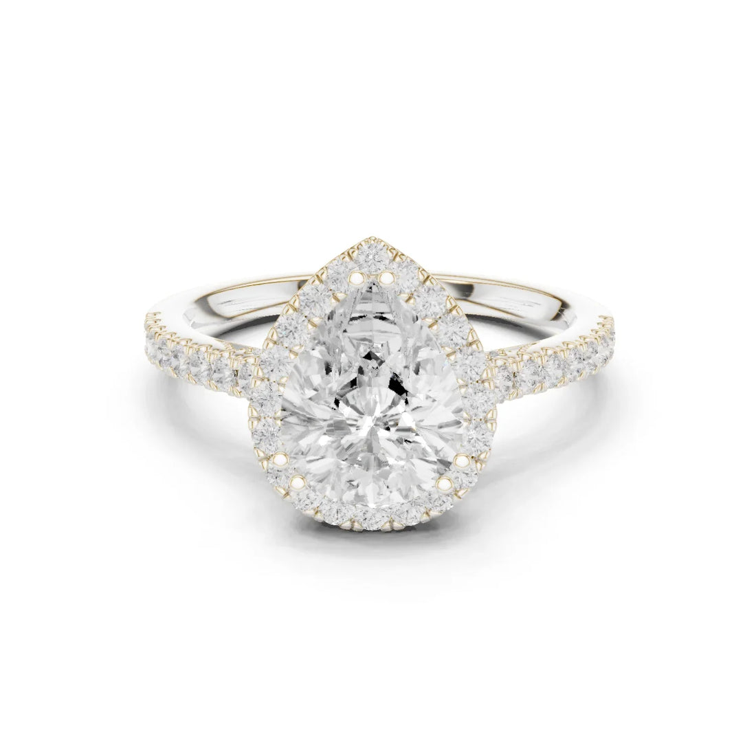 Pear Cut Diamond Halo Engagement Ring with Pave Band