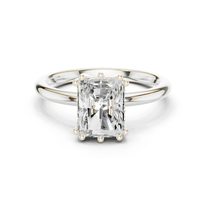 Radiant Cut Diamond Solitaire Engagement Ring with Hidden Accent Diamonds