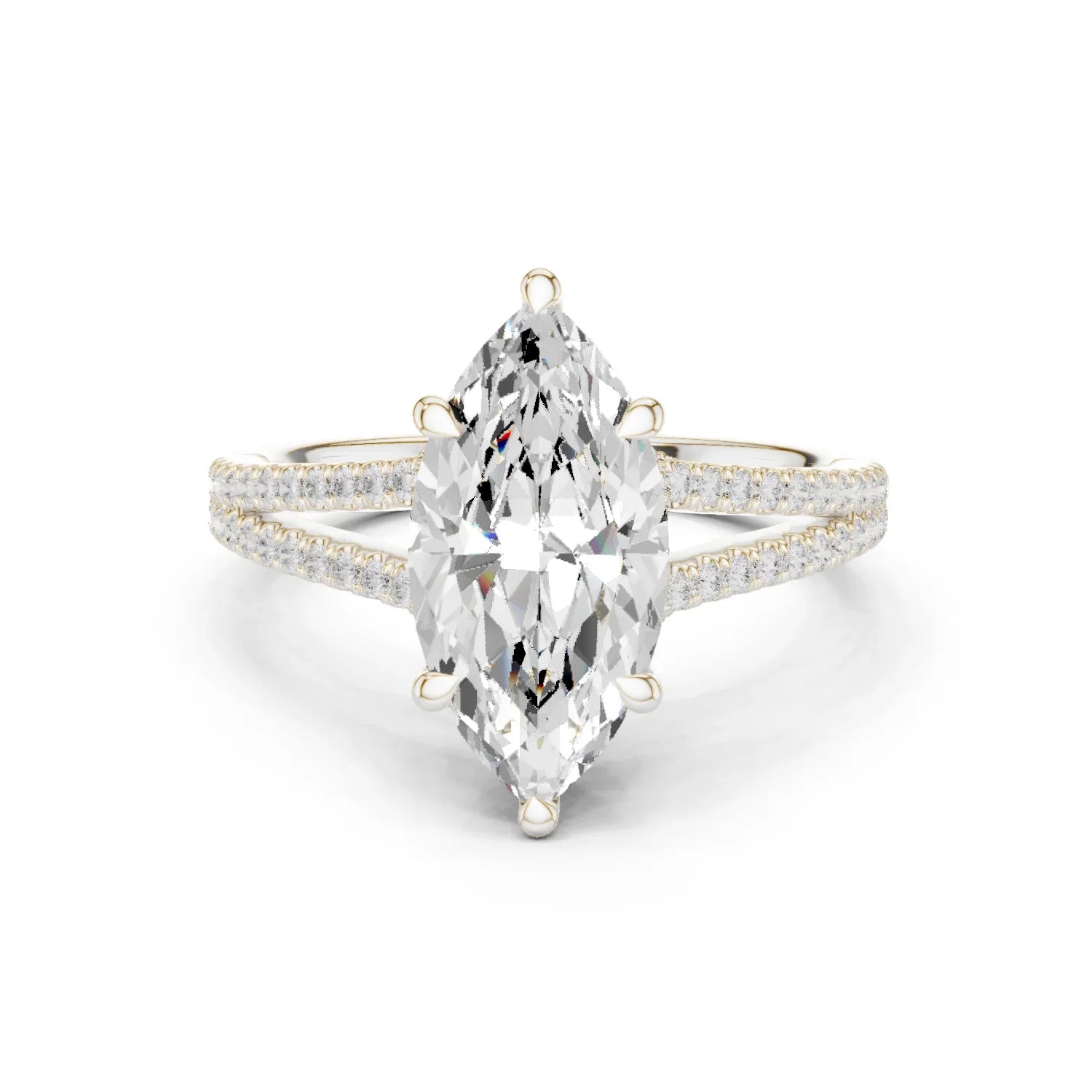 Marquise Cut Diamond Split Shank Engagement Ring with Pave Accents