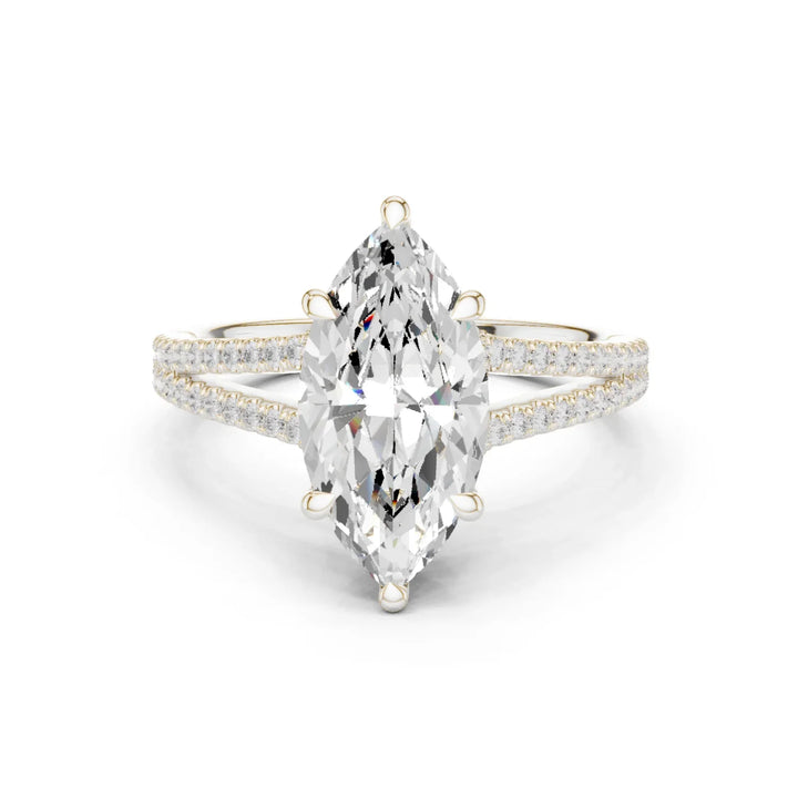 Marquise Cut Diamond Split Shank Engagement Ring with Pave Accents