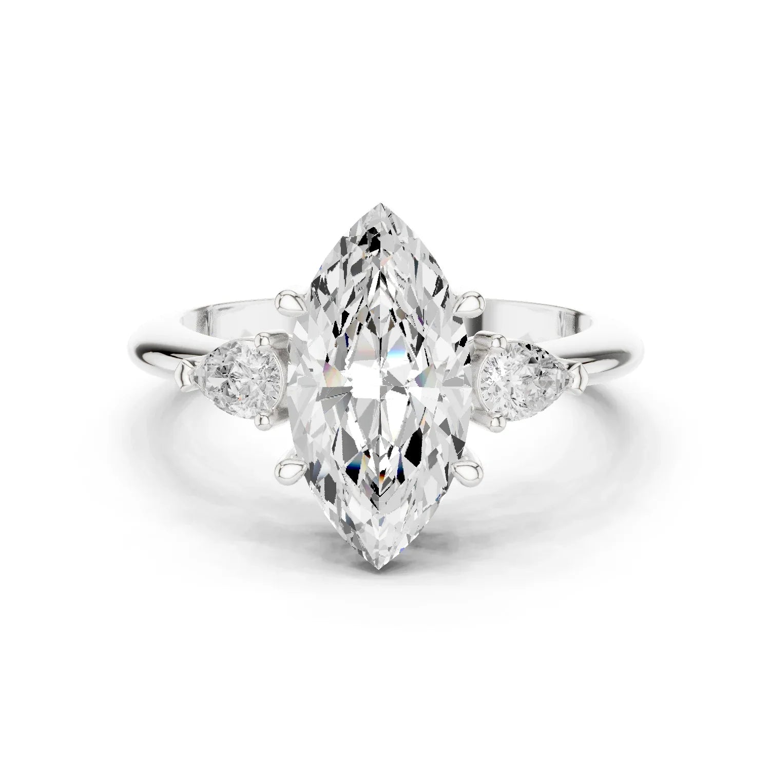 Marquise Diamond Solitaire Engagement Ring with Hidden Side Accent