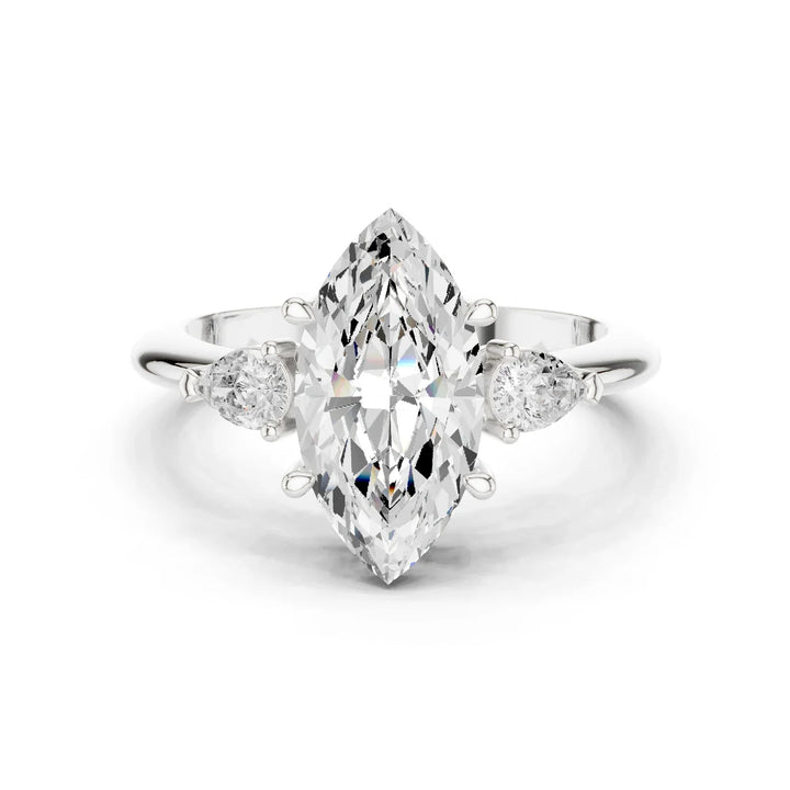 Marquise Diamond Solitaire Engagement Ring with Hidden Side Accent