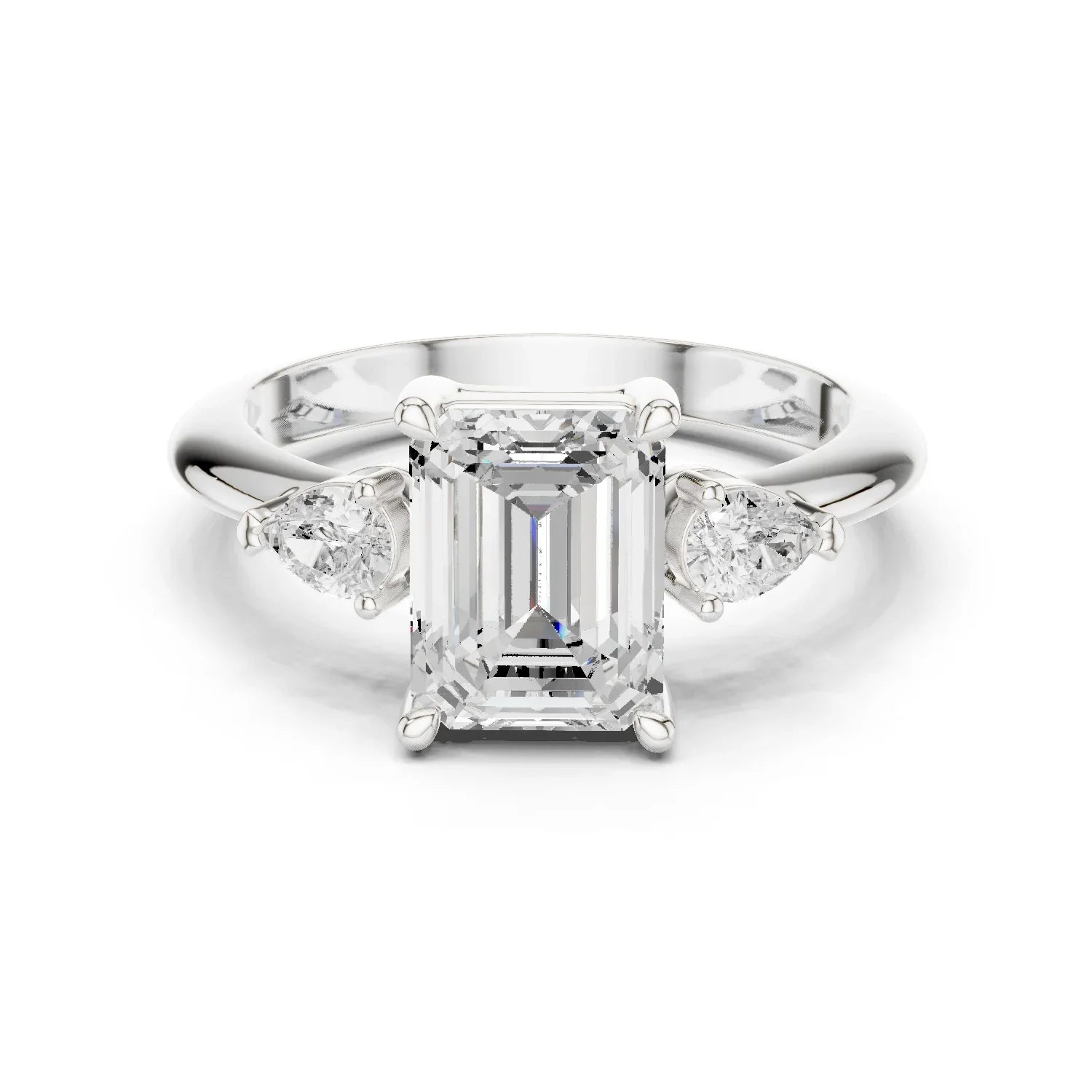 Emerald Diamond Solitaire Engagement Ring with Hidden Side Accent