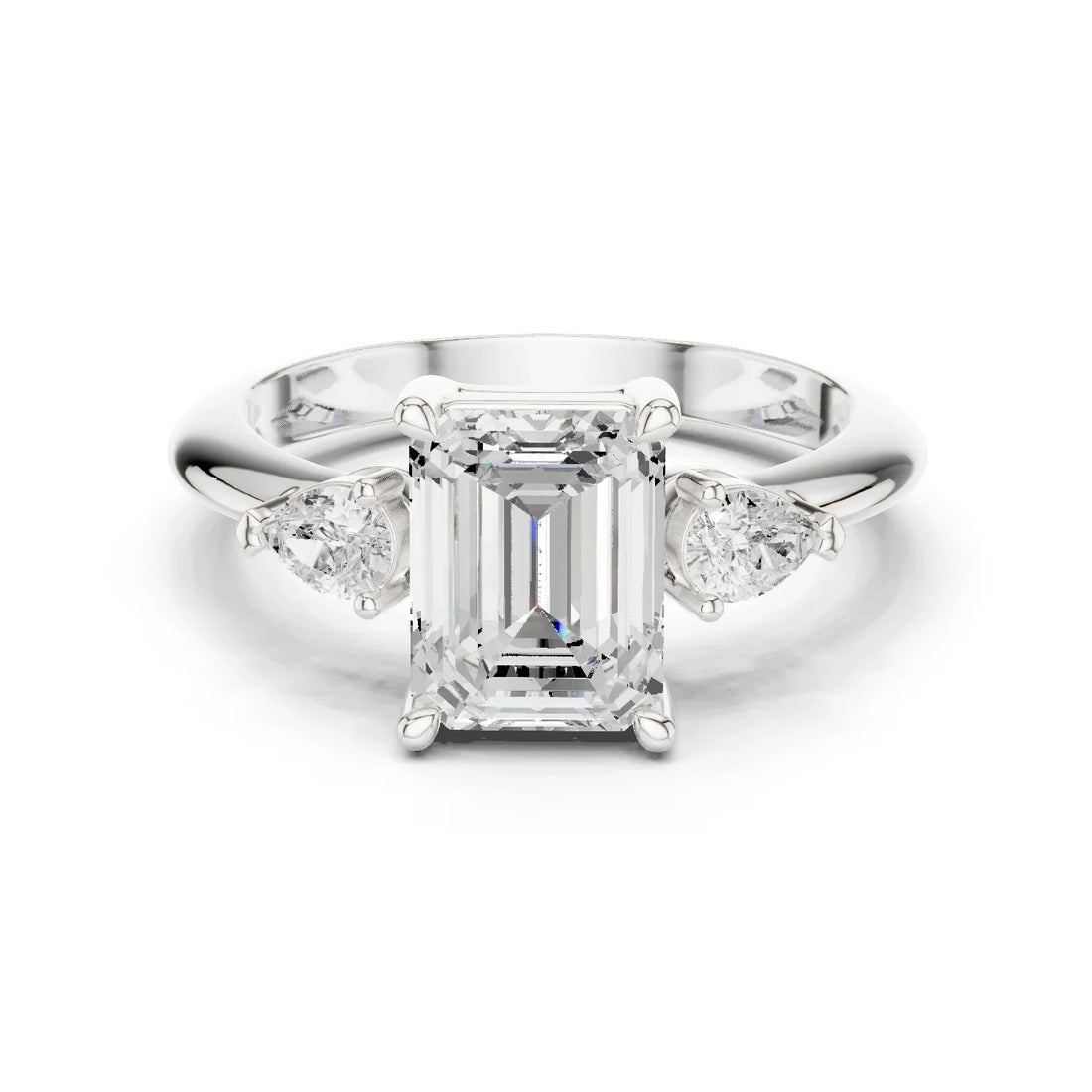 Emerald Diamond Solitaire Engagement Ring with Hidden Side Accent
