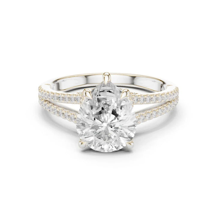 Pear Cut Diamond Split Shank Engagement Ring with Pave Accents