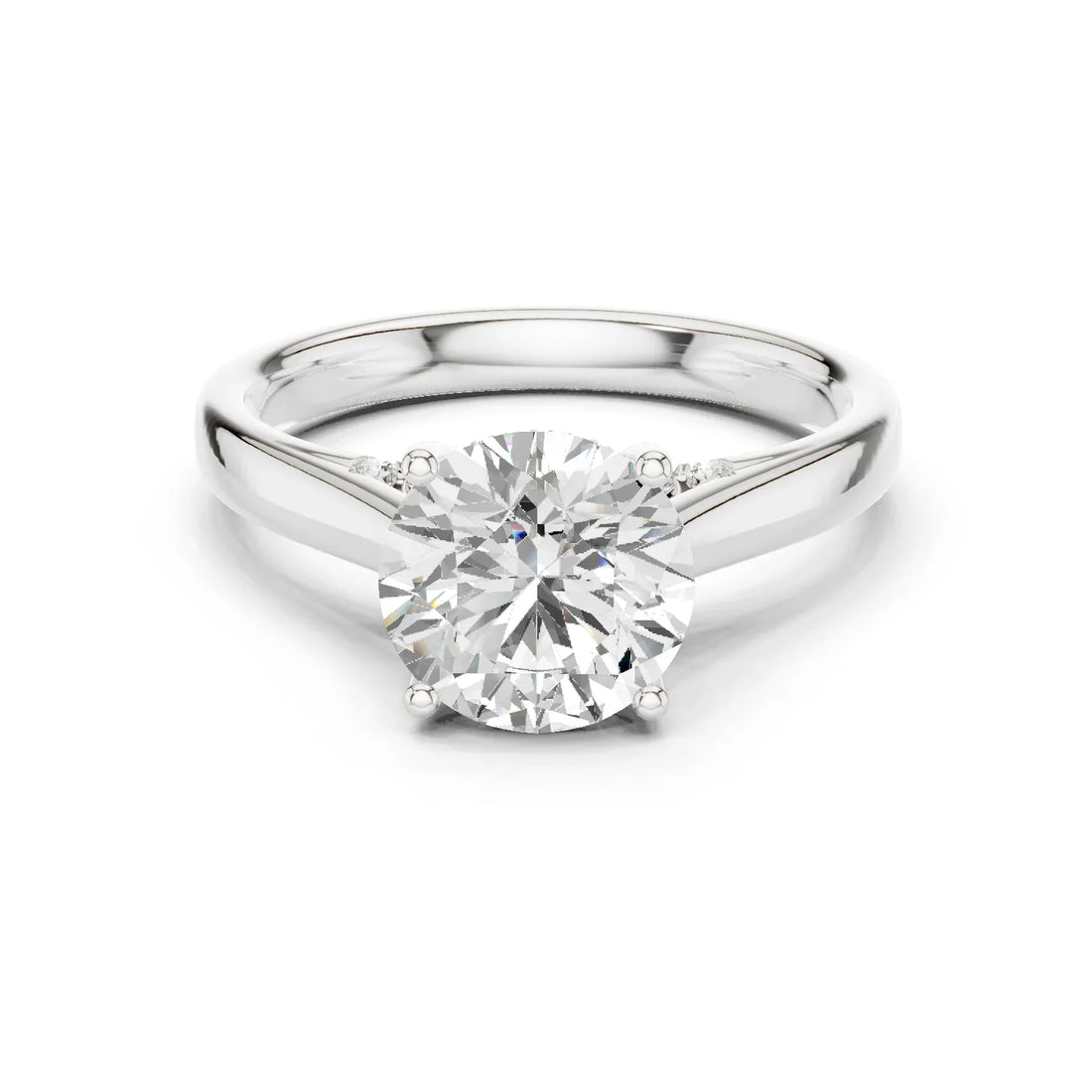 Round Cut Diamond Cathedral Pave Engagement Ring