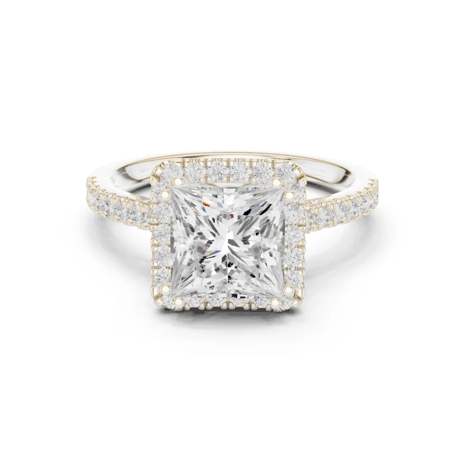 Princess Cut Diamond Halo Engagement Ring with Pave Band