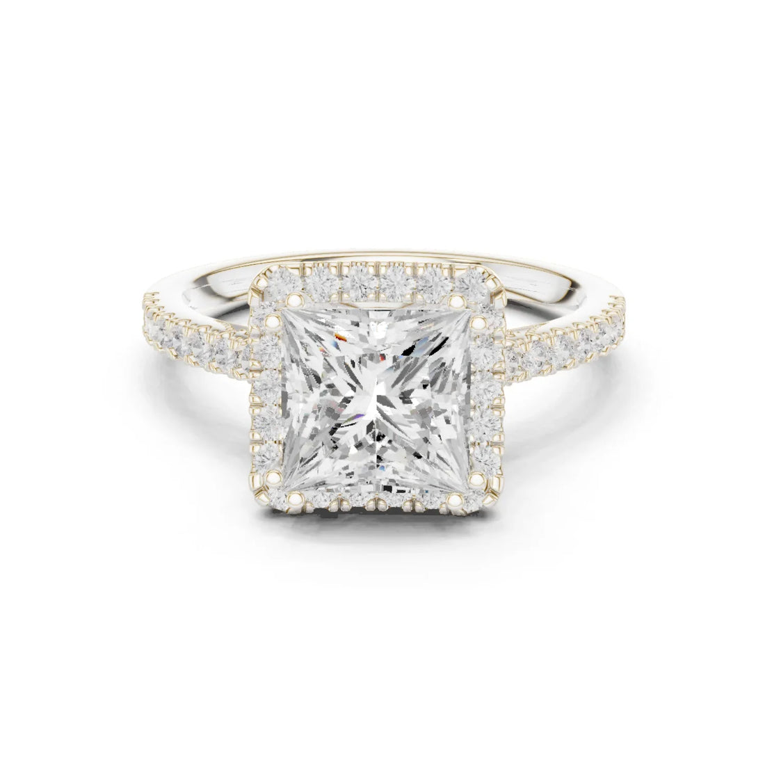 Princess Cut Diamond Halo Engagement Ring with Pave Band