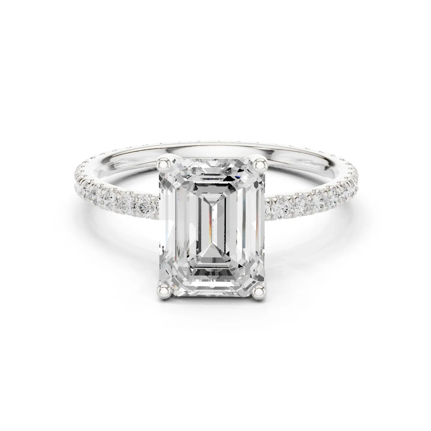 Emerald Shape Diamond Pave Band Engagement Ring