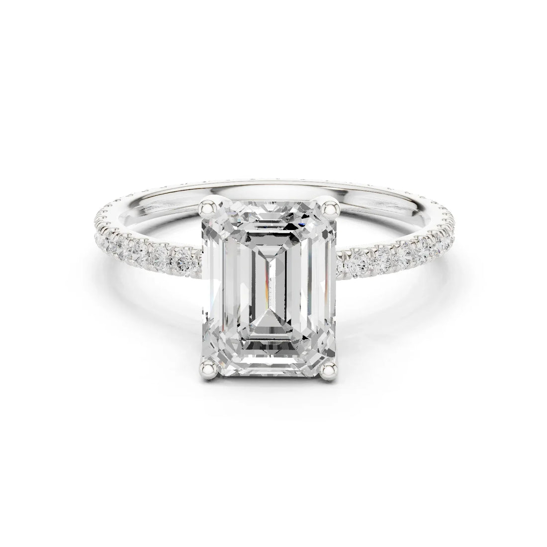 Emerald Shape Diamond Pave Band Engagement Ring