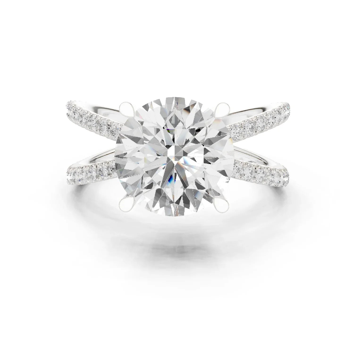 Round Cut Diamond Split Shank Engagement Ring