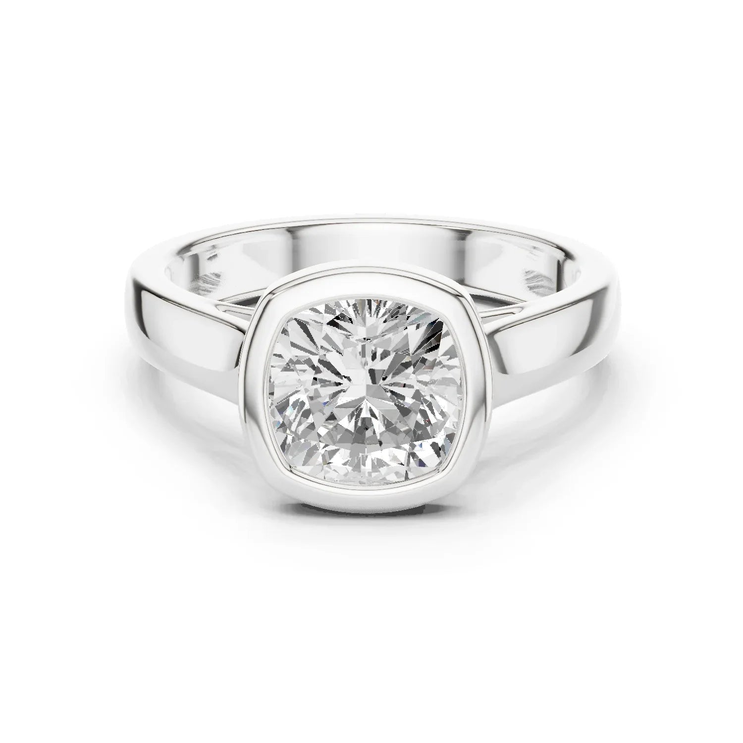 Cushion Cut Diamond Bezel Solitaire Engagement Ring