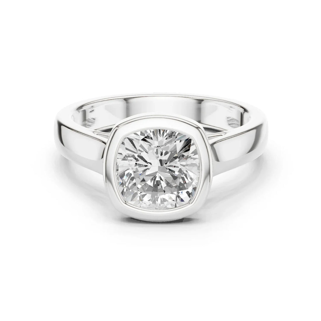 Cushion Cut Diamond Bezel Solitaire Engagement Ring