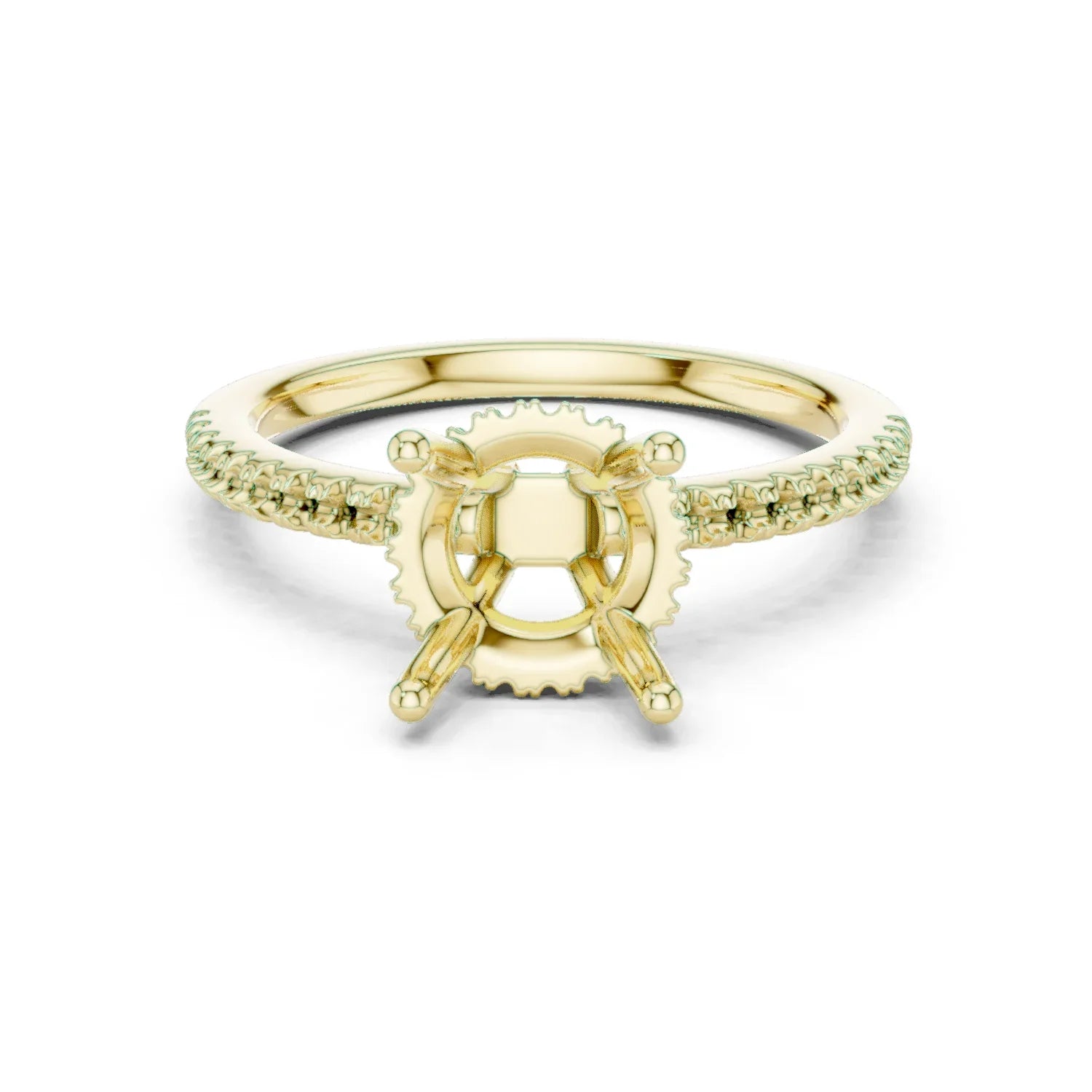 Hidden Halo Round Cut Diamond Engagement Ring With Pave Band