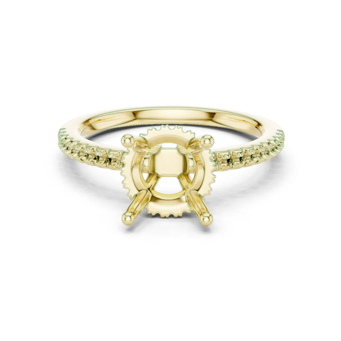 Hidden Halo Round Cut Diamond Engagement Ring With Pave Band