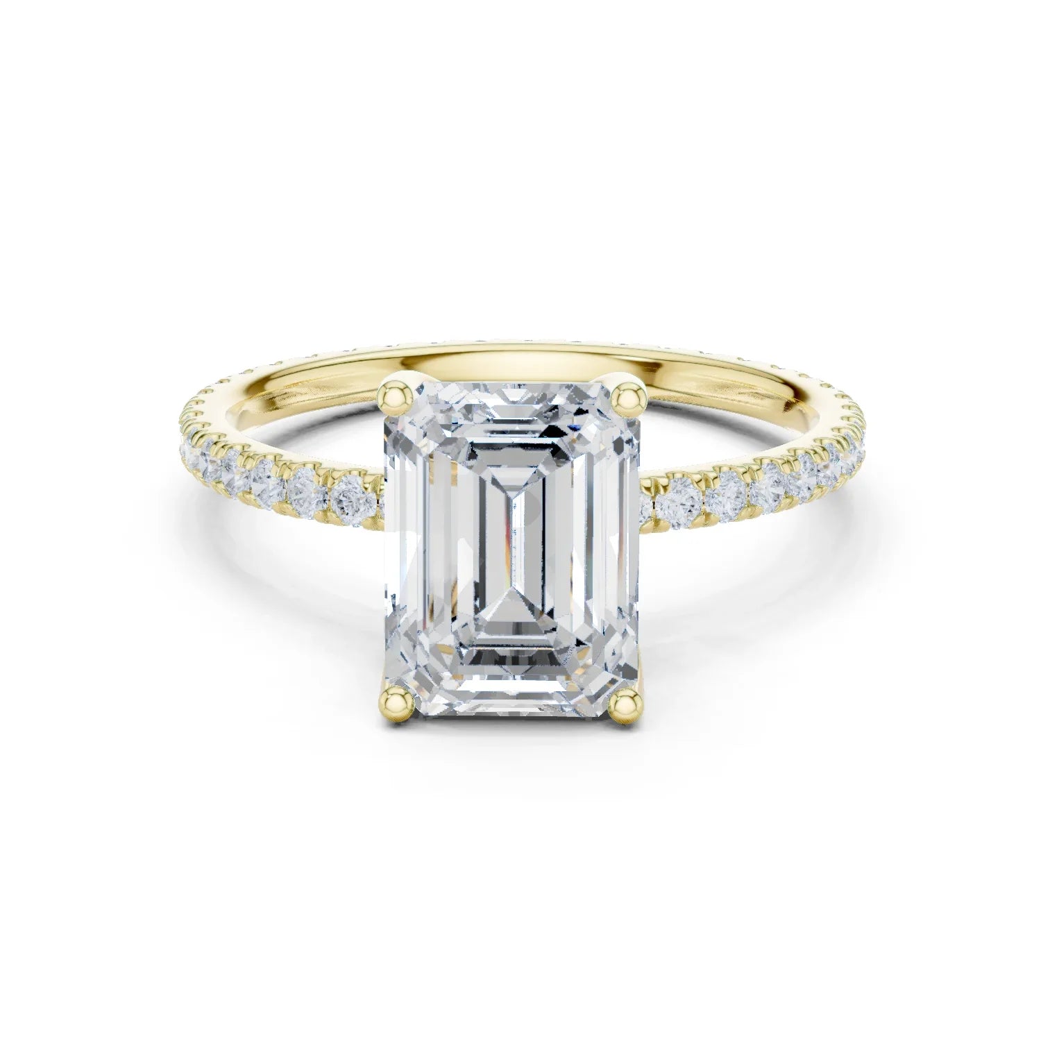 Emerald Shape Diamond Pave Band Engagement Ring