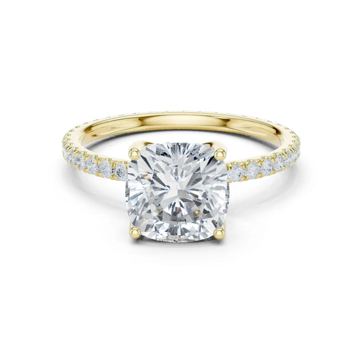 Cushion Shape Diamond Pave Band Engagement Ring