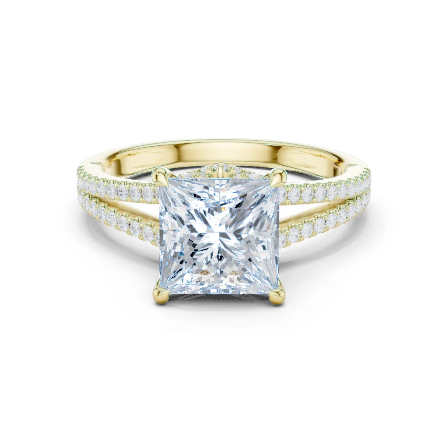 Princess Cut Diamond Split Shank Engagement Ring with Pave Accents