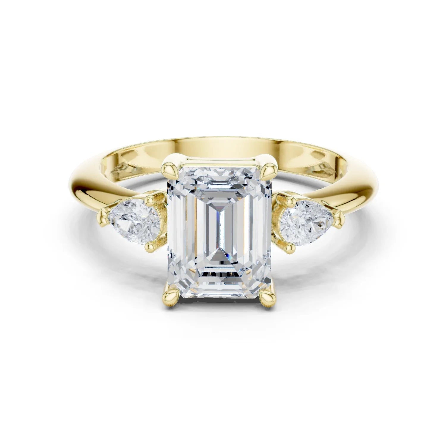Emerald Diamond Solitaire Engagement Ring with Hidden Side Accent