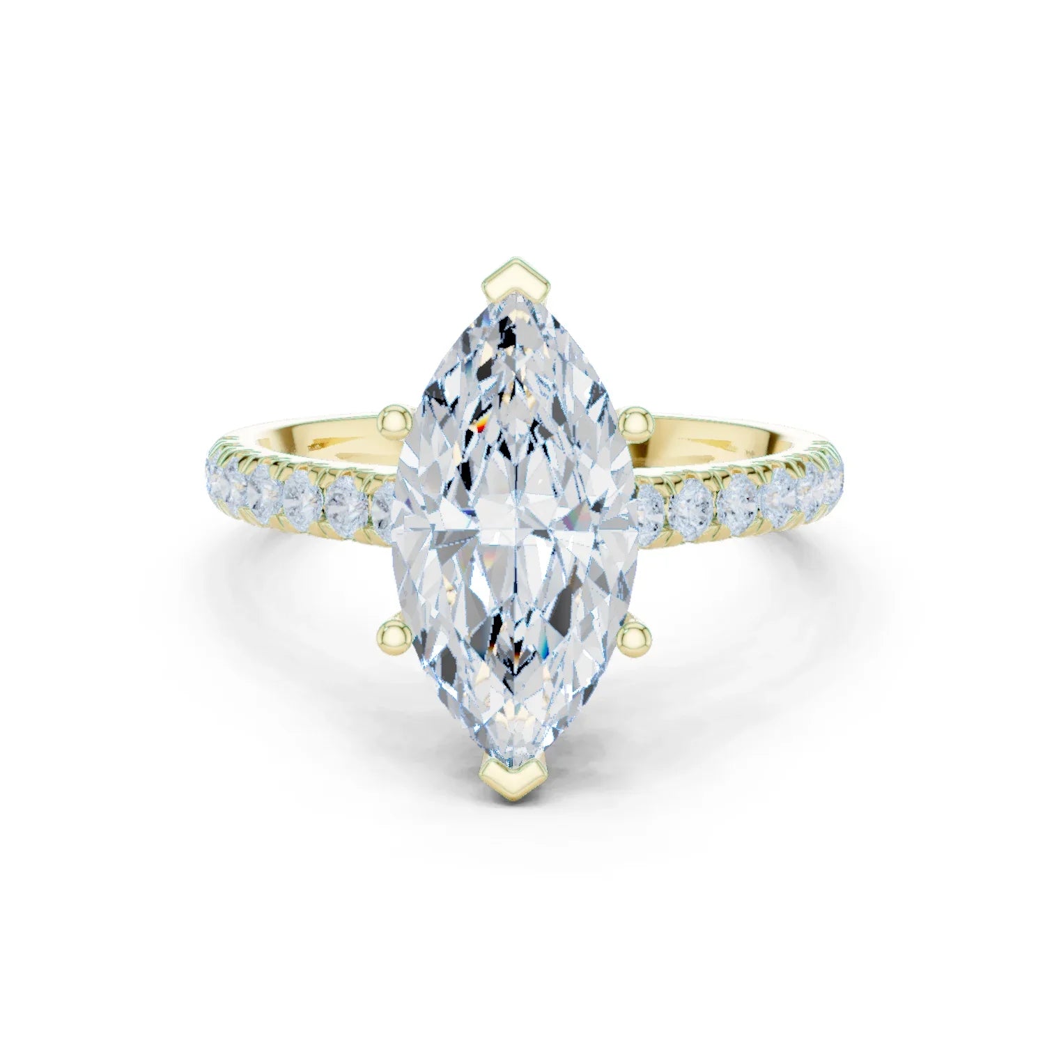 Marquise Cut Diamond Hidden Halo Engagement Ring with Pave Band