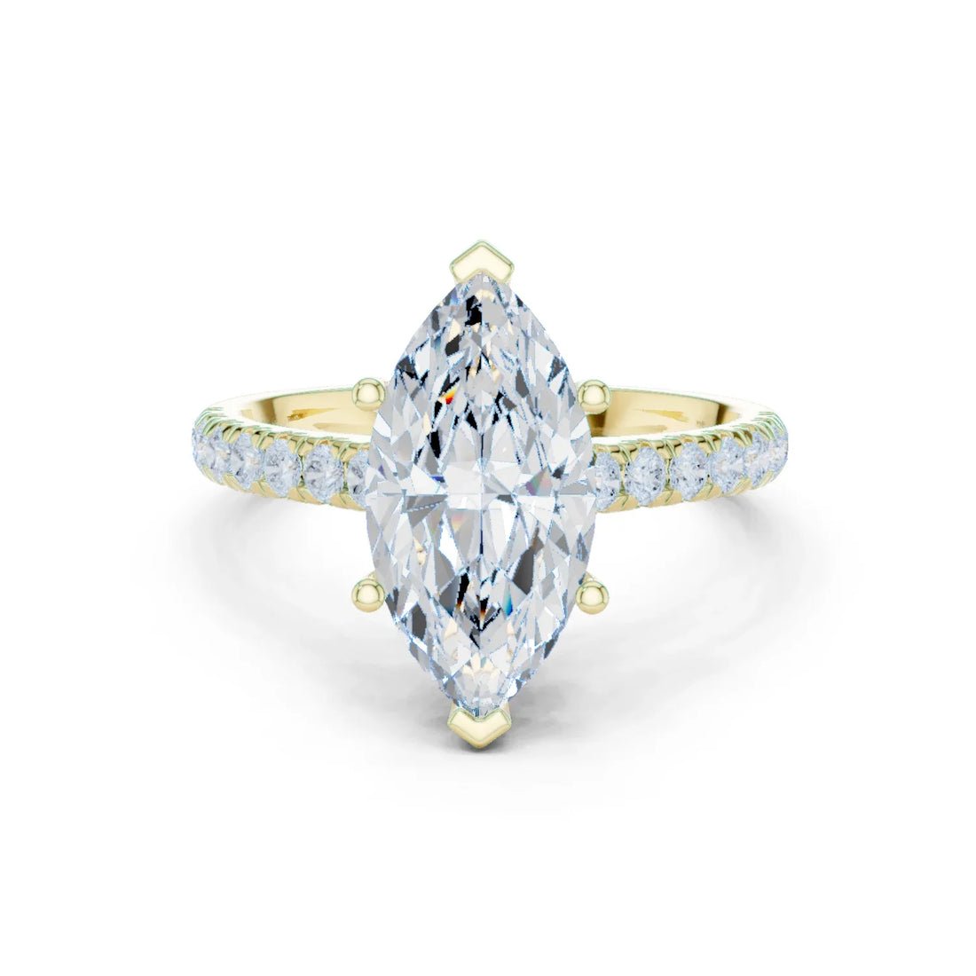 Marquise Cut Diamond Hidden Halo Engagement Ring with Pave Band