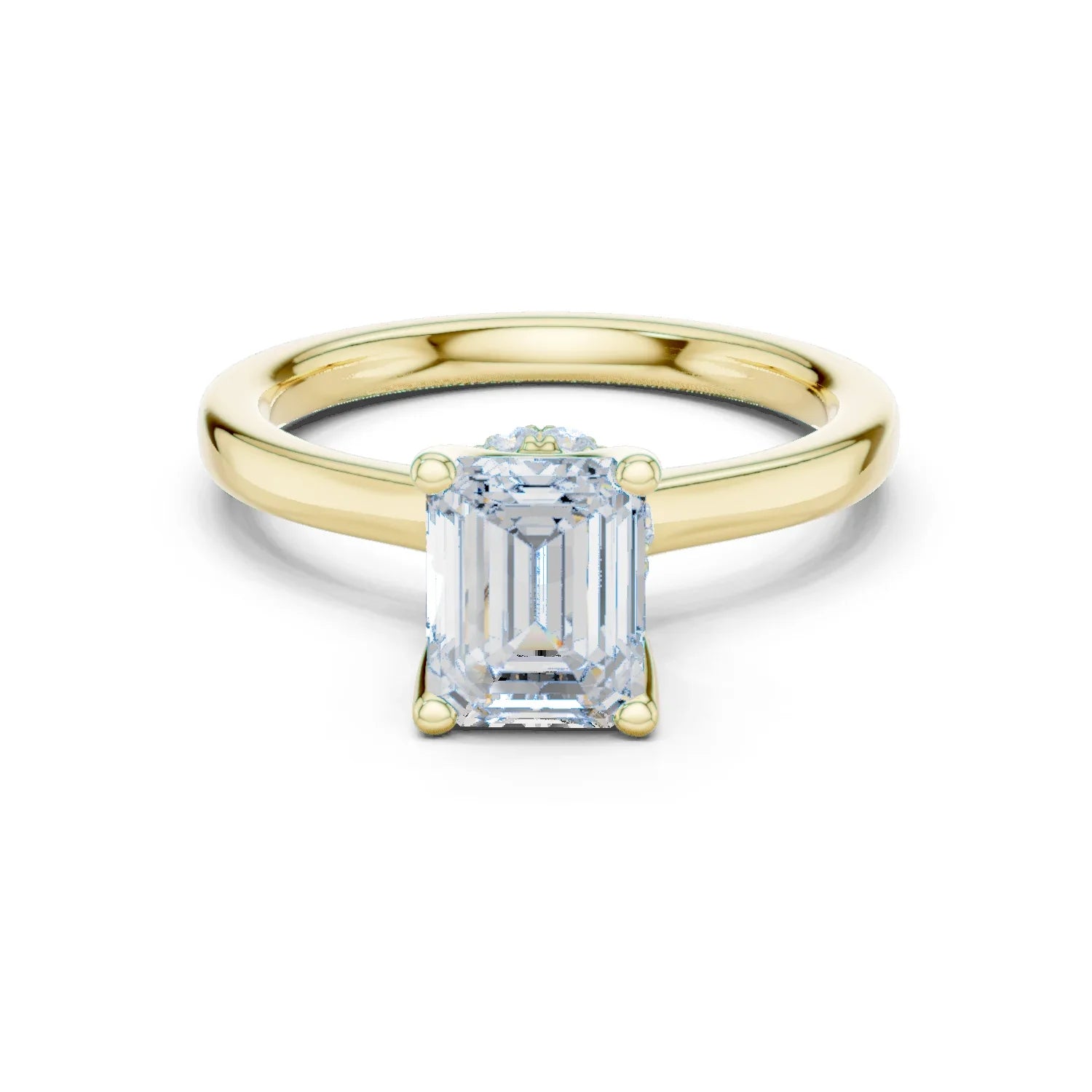 Emerald Shape Diamond Hidden Halo Engagement Ring