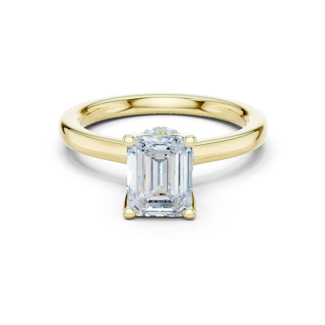Emerald Shape Diamond Hidden Halo Engagement Ring
